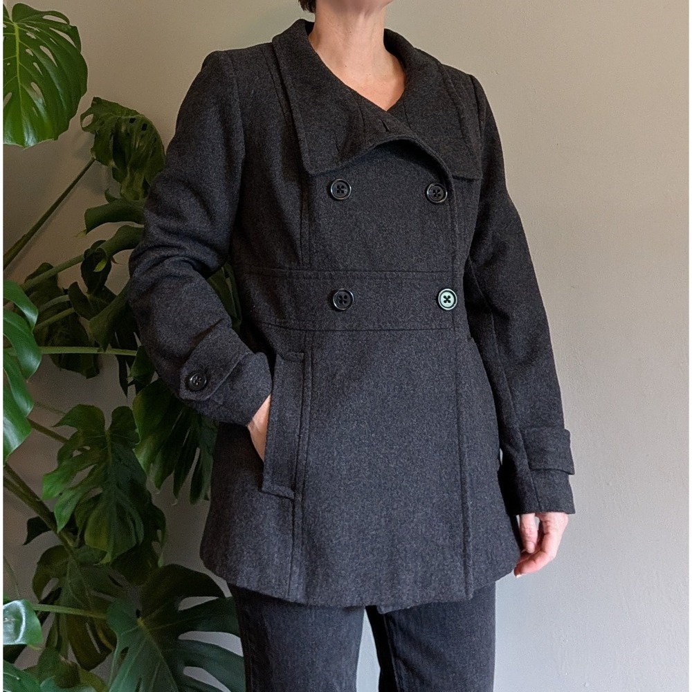 Y2K George Charcoal Grey Wool Blend Pea Coat Jacket Preppy Academia Size M